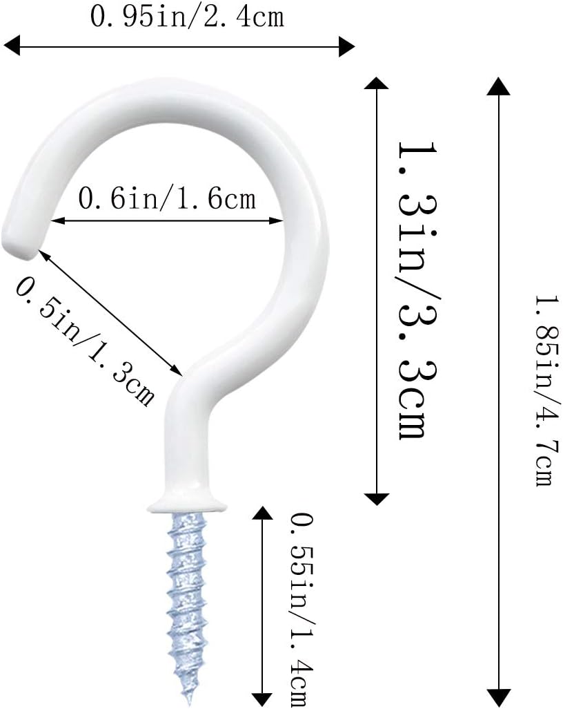12 Pack Vinyl Coated Ceiling Hooks.Screw-in Mug Hooks.Multi-Function Wall Hooks Kitchen Hooks Cup Hooks for Indoors Outdoors (White. 1-1/4 Inch) - Image 3