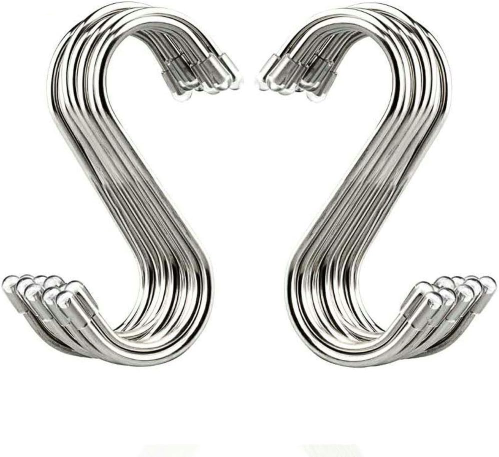 20 Pack 3.4 S Shaped Hooks Stainless Steel Metal Hangers Hanging Hooks for Kitchen. Work Shop. Bathroom. Garden