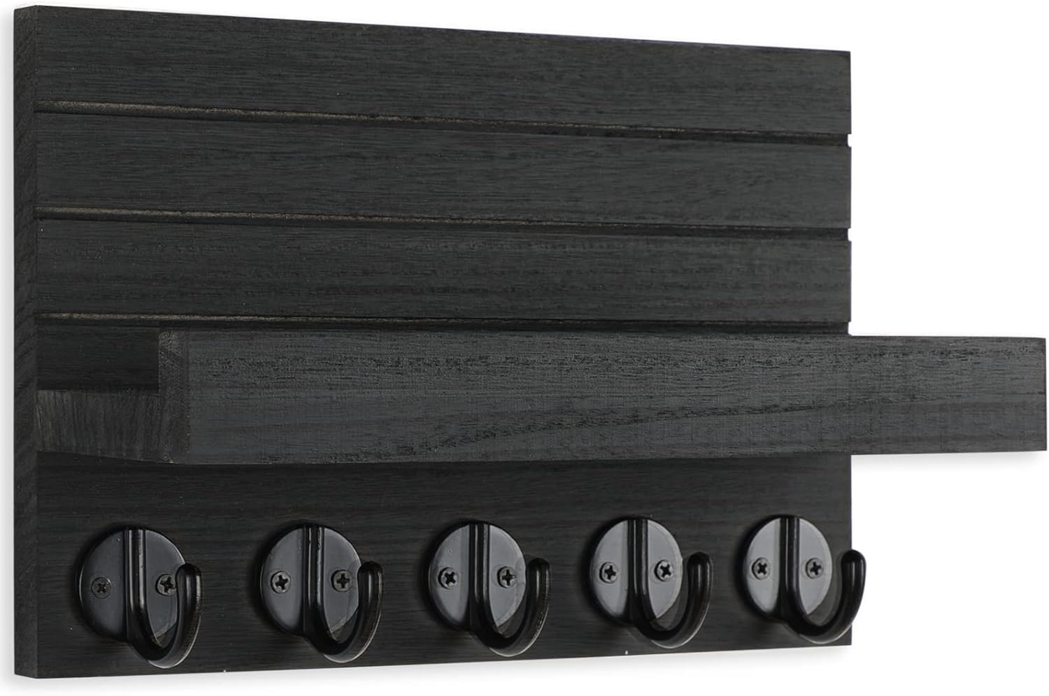 Lwenki Key Holder for Wall. Decorative Key and Mail Holder with Shelf Has Large Hooks for Bags. Coats. Umbrella – Paulownia Wood Key Hanger with Mounting Hardware (9.8W x 6.7H x 4.2D) - Image 2