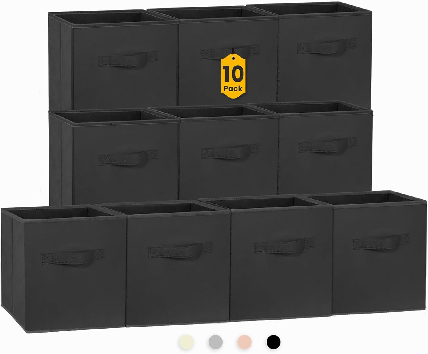 Criusia Storage Cubes. 11 Inch Clothes Storage Bins for Shelves Closet (10 Pack). Fabric Collapsible Storage Bins with Dual Handles. Cubby Storage Baskets for Magazines. Dorm Essentials (Black)