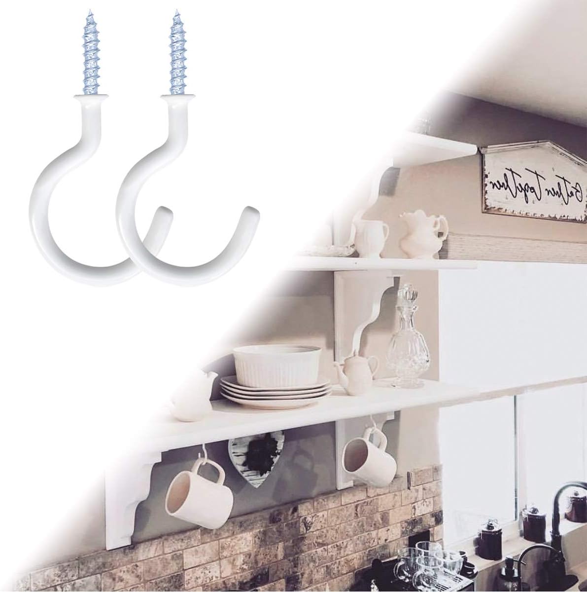12 Pack Vinyl Coated Ceiling Hooks.Screw-in Mug Hooks.Multi-Function Wall Hooks Kitchen Hooks Cup Hooks for Indoors Outdoors (White. 1-1/4 Inch) - Image 6