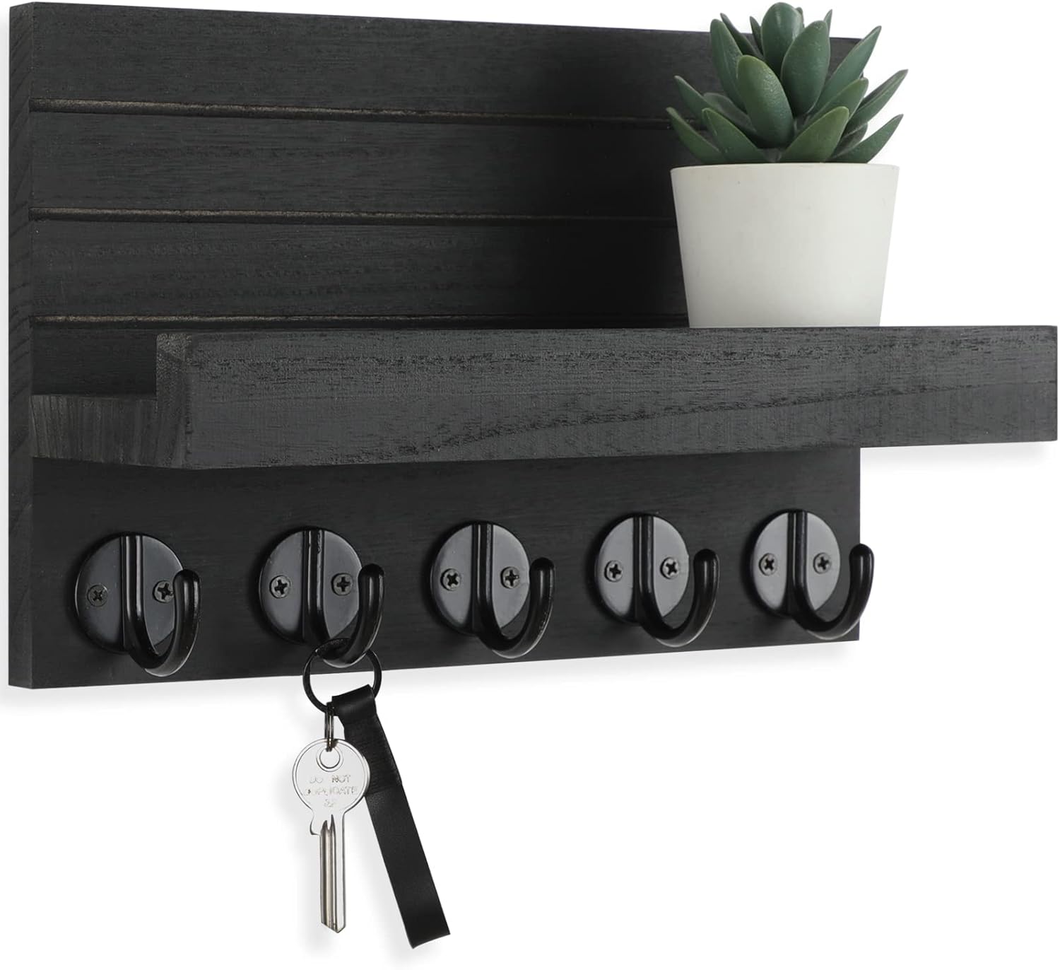 Lwenki Key Holder for Wall. Decorative Key and Mail Holder with Shelf Has Large Hooks for Bags. Coats. Umbrella – Paulownia Wood Key Hanger with Mounting Hardware (9.8W x 6.7H x 4.2D)