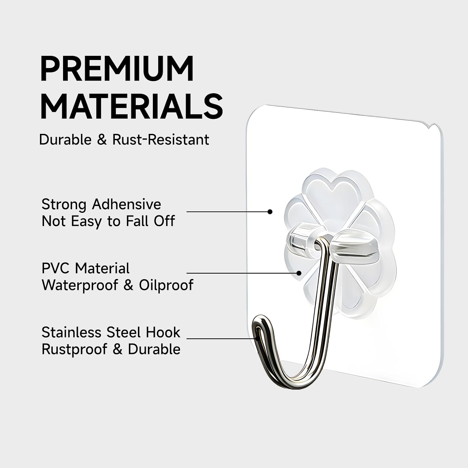 16 Pack Crystal Clear Adhesive Hooks for Hanging. Heavy Duty 22lb | Sticky Hooks. Invisible Clear Wall Hooks No Drill No Damage. Waterproof Shower Hooks for Bathroom Kitchen Towel Keys - Image 3