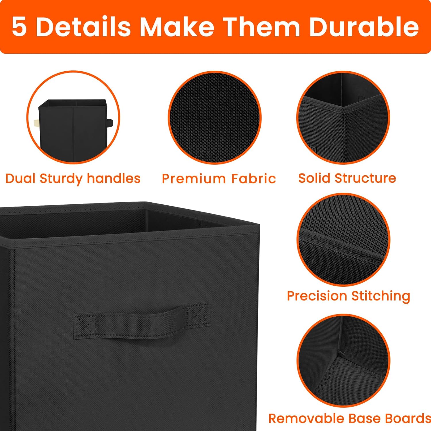 Criusia Storage Cubes. 11 Inch Clothes Storage Bins for Shelves Closet (10 Pack). Fabric Collapsible Storage Bins with Dual Handles. Cubby Storage Baskets for Magazines. Dorm Essentials (Black) - Image 6