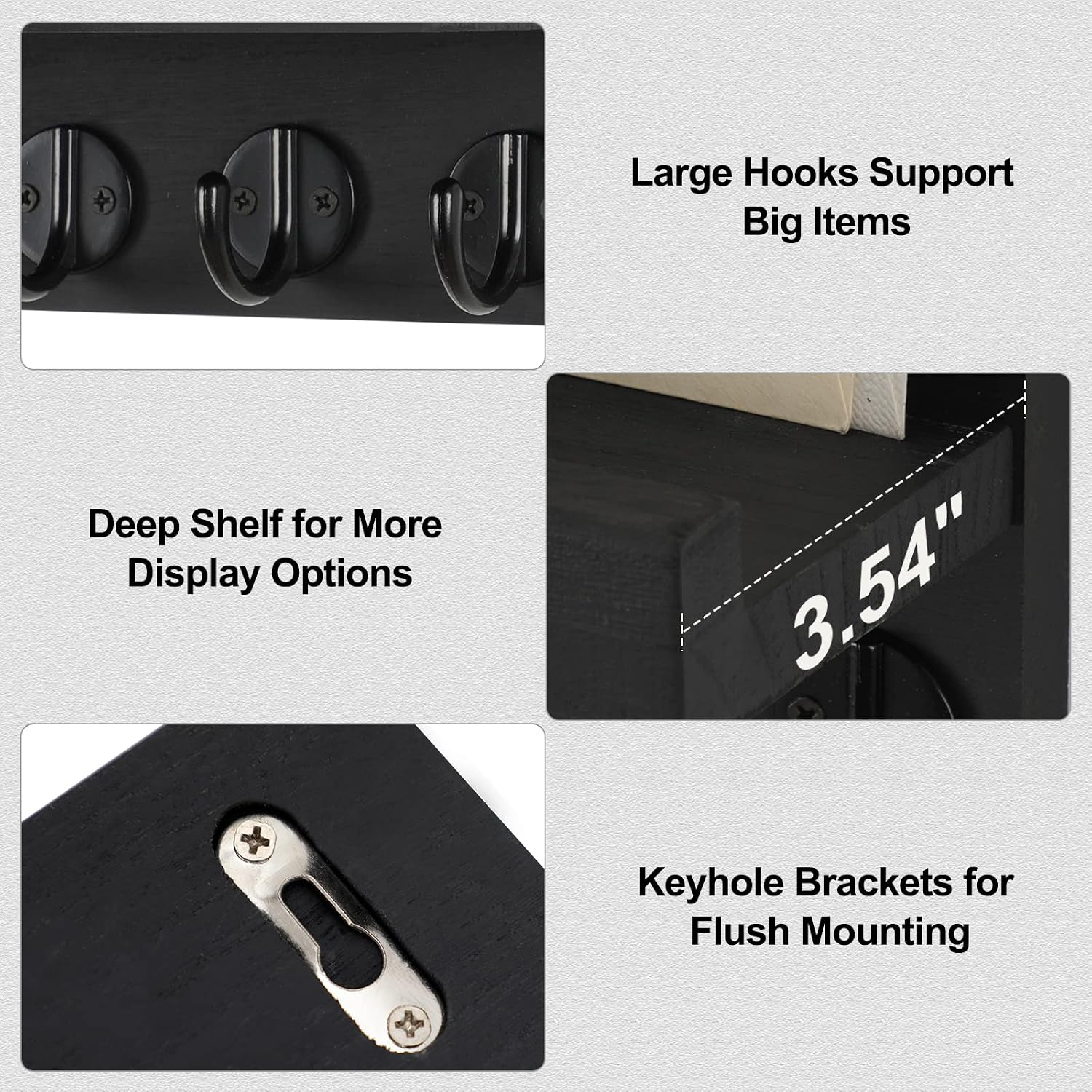 Lwenki Key Holder for Wall. Decorative Key and Mail Holder with Shelf Has Large Hooks for Bags. Coats. Umbrella – Paulownia Wood Key Hanger with Mounting Hardware (9.8W x 6.7H x 4.2D) - Image 3