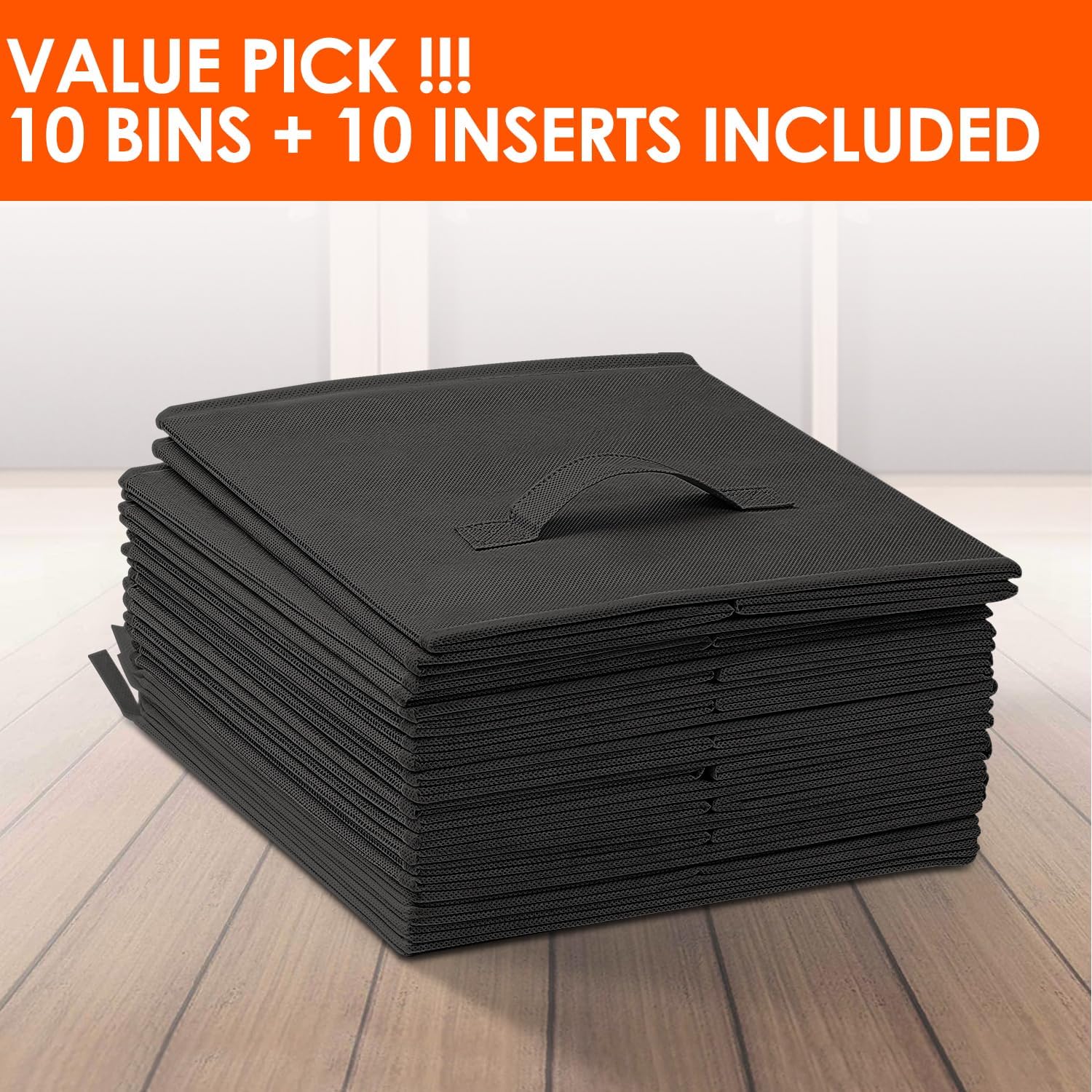Criusia Storage Cubes. 11 Inch Clothes Storage Bins for Shelves Closet (10 Pack). Fabric Collapsible Storage Bins with Dual Handles. Cubby Storage Baskets for Magazines. Dorm Essentials (Black) - Image 7